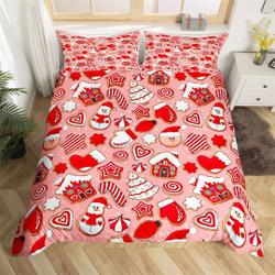 Christmas Handmade Bedding Set, Cartoon Gingerbread Santa Claus Duvet Cover for New Year, Cute Snowman Xmas Tree Quilt