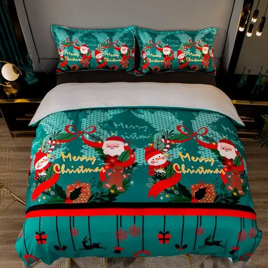 3D Santa Claus Duvet Covers Set, Green Quilt Cover, Gift Bedding Set, Christmas Doona Cover, Plants Bedding Set Gift For Your Girlfriend Boyfriend