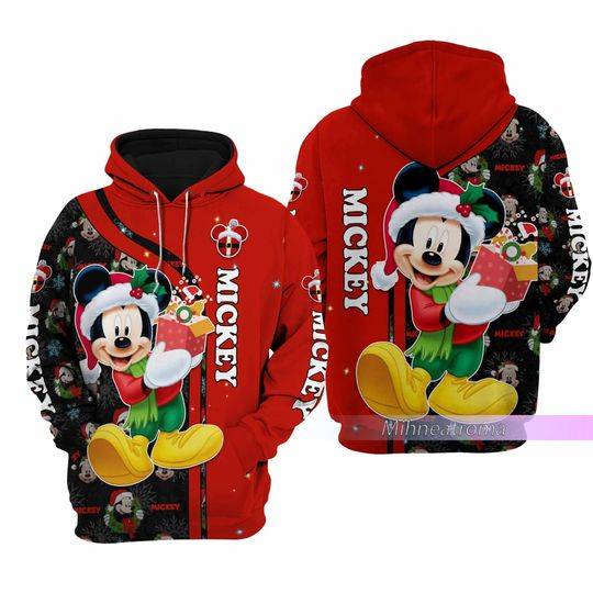 Christmas Gift, Mickey Christmas Hoodie, Mickey Zip Hoodie, Mickey Mouse Shirt, Cute Cartoon Hoodie
