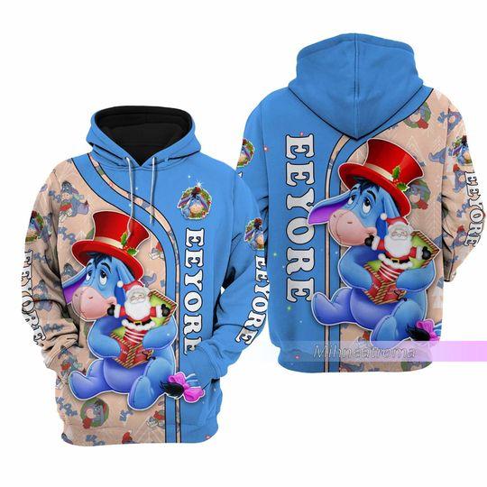 Christmas Gift, Eeyore Christmas Hoodie, Eeyore Zip Hoodie, Eeyore Shirt, Winnie The Pooh Hoodie, Cute Cartoon Hoodie