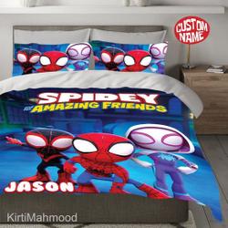 Spidey and His Amazing Friends Personalized Bedding Set, SpidermanGift For Your Girlfriend Boyfriend Gift For Love Gift For Friend Best Valentine Present Holiday Gift