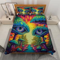 Abstract Grateful Mushroom Hippie Style Bedding sets, Cartoon Mushroom Autumn Fall Quilt Blanket, Christmas House Decoration