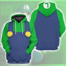 Luigi Mario 3D Print Hoodie, Super Mario Bros Cosplay Costume 3D Hoodie