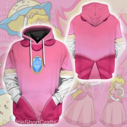 Princess Peach Mario 3D Print Hoodie, Mario Matching Group Costume 3D Hoodie
