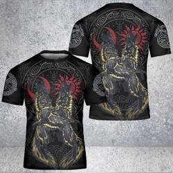 Viking Wolf Sun and Moon Viking, Vikings 3D T-Shirt Meaningful Gift For Family Gift For Boyfriend Valentine Gift