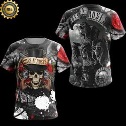 Gun N' Roses Skull Unisex T-Shirt Gun N Roses 3D Print Shirt Meaningful Gift For Family Gift For Boyfriend Valentine Gift