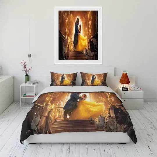 beauty and the beast Quilt Cover Soft Three-Piece Bedding Set Gift For Your Girlfriend Boyfriend Gift For Love Gift For Friend Best Valentine Present Holiday Gift