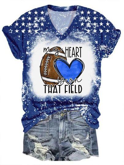 My Heart Is On That Field Print V-Neck 3D Shirt Meaningful Gift For Family Gift For Boyfriend Valentine Gift