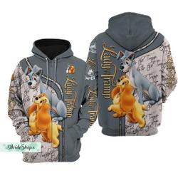 Lady Tramp 3D Hoodies, Lady The Tramp Hoodie, Disney Couple Hoodies, Disney Lady Aesthetic Hoodie, Couple Gifts