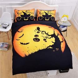 Halloween Pumpkin And Bat 3D Printed Bedding Set Soft Lightweight Microfiber ComforterGift For Your Girlfriend Boyfriend Gift For Love Gift For Friend Best Valentine Present Holiday Gift