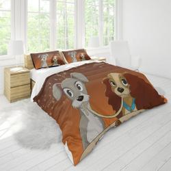 Lady And The Tramp Three Piece Printed Fashion Pattern Bedding Set Three Piece Quilt Cover Pillow Cover