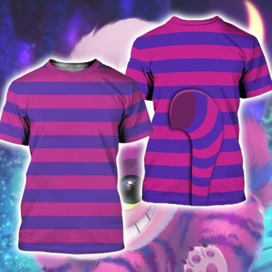 Purple Blue Stripe Cat Halloween 3D, Cheshire Cat Halloween Costume Family Group T Shirt Meaningful Gift For Family Gift For Boyfriend Valentine Gift