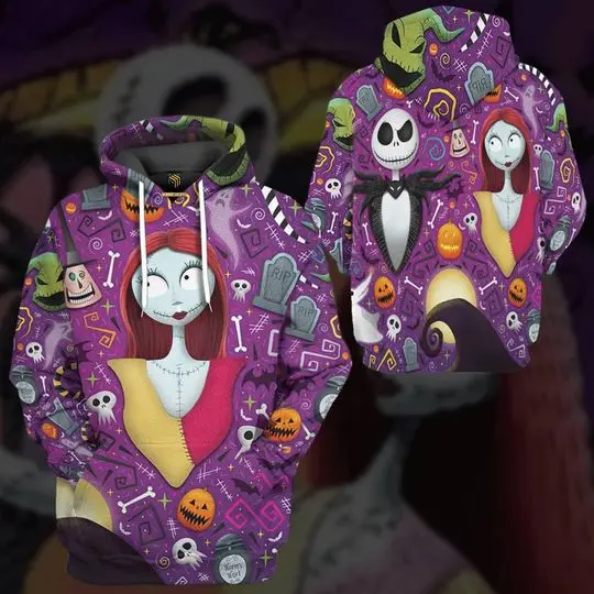 Jack And Sally Full Over Print 3D Hoodie | Jack Skellington Cosplay