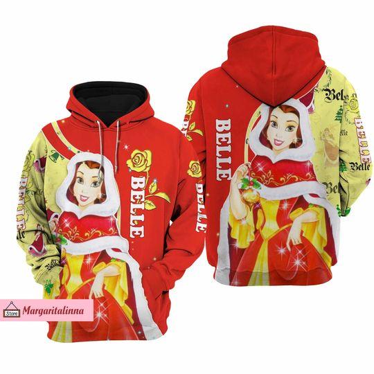 Christmas Belle Hoodies, Princess Belle 3D Hoodie, Princess Belle Hoodie