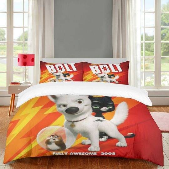 Disney Bolt 3 Pcs Beddings,Cartoon Anime bedroom decorGift For Your Girlfriend Boyfriend Gift For Love Gift For Friend Best Valentine Present Holiday Gift