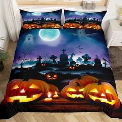 SPOOKY HALLOWEEN Jack O'Lantern, Pumpkin, Ghost,  Graveyard Duvet Quilt Cover w/2 Pillow Case ShamsGift For Your Girlfriend Boyfriend Gift For Love Gift For Friend Best Valentine Present Holiday Gift