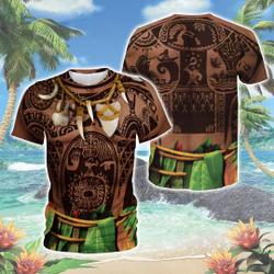 Disney Maui Moana Tattoo 3D Shirt,Tattoo Native Dad Costume, Halloween Cosplay Meaningful Gift For Family Gift For Boyfriend Valentine Gift