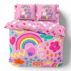 Helen George - Rainbow Duvet Cover Set / 4 Pieces - Pink, Cute, Rainbow Duvet Set Gift For Your Girlfriend Boyfriend Gift For Love Gift For Friend Best Valentine Present Holiday Gift