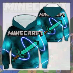 Minecraft Inspired Print Kids Hoodie, Birthday 3D Hoodie