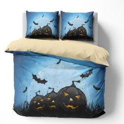 Halloween Bedding Set - Bats And Horror Pumpkins Blue Duvet Cover Set Gift For Your Girlfriend Boyfriend Gift For Love Gift For Friend Best Valentine Present Holiday Gift