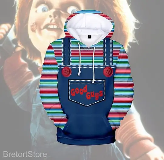 Halloween Chucky Costume Group Hoodie, Sinister Doll-Themed 3D Hoodie