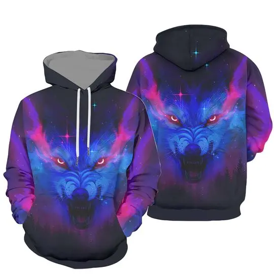 Scary Galaxy Colorful Wolf 3D Hoodie