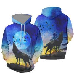 Moon Galaxy Sky Wolf 3D Hoodie