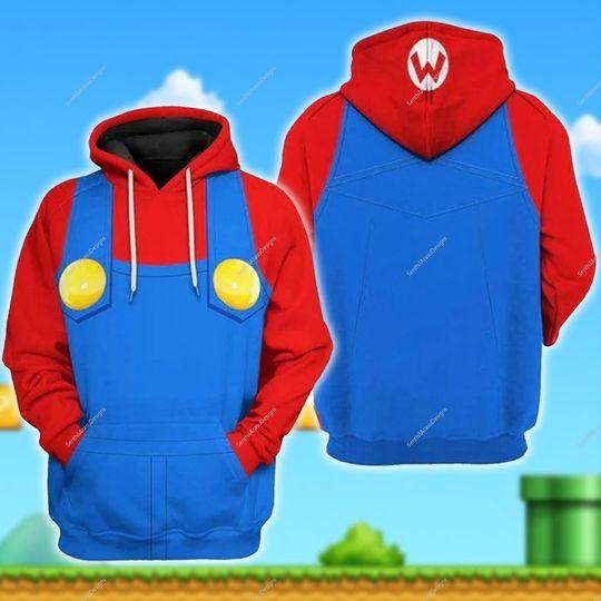 Super Mario 3D Full Over Print Hoodie, Mario Costume 3D Hoodie