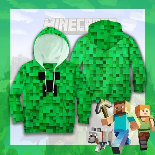 Minecraft Inspired 3D Print Kids shirt, Birthday 3D Hoodie