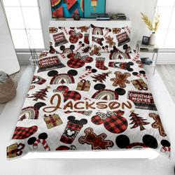 Personalized Disney Christmas Quilt Bedding Set, Custom Vintage Christmas MickeyGift For Your Girlfriend Boyfriend Gift For Love Gift For Friend Best Valentine Present Holiday Gift