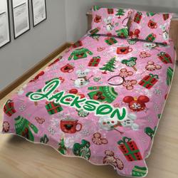 Personalized Disney Christmas Quilt Bedding Set, Custom Vintage Christmas MickeyGift For Your Girlfriend Boyfriend Gift For Love Gift For Friend Best Valentine Present Holiday Gift