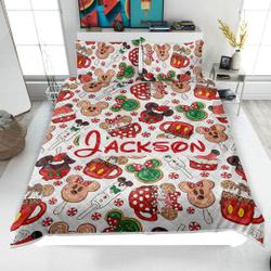 Personalized Christmas Mickey Quilt Bedding Set, Custom Disney Christmas SnackGift For Your Girlfriend Boyfriend Gift For Love Gift For Friend Best Valentine Present Holiday Gift
