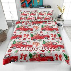 Personalized Christmas Truck Quilt Set, Xmas Candy Cane Quilt BlanketGift For Your Girlfriend Boyfriend Gift For Love Gift For Friend Best Valentine Present Holiday Gift
