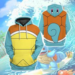 Squirtle Full Over Print 3D Hoodie, Pokeball Squirtle Wartortle Blastoise Cosplay