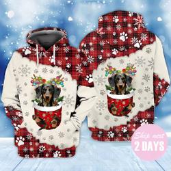 Dapple Dachshund In Snow Pocket Merry Christmas Hoodie