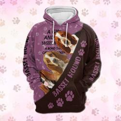 Basset Hound A Girl And Her Dog 3D Hoodie, Hoodie Pocket Gifts , Dog Lovers, Hoodie Gift, Cute Dogs, 3D Hoodie