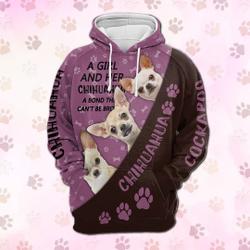 Chihuahua A Girl And Her Dog 3D Hoodie, Hoodie with Front Pocket Gifts , Hoodie Gift, 3D Hoodie, Cute Dogs