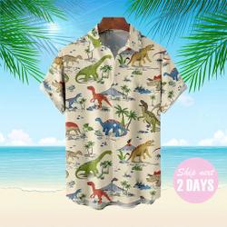 Dinosaur Print Hawaiian Shirt, Soft Hawaii Shirt Gift For Your Girlfriend Boyfriend Gift For Love Gift For Friend Best Valentine Present Holiday Gift
