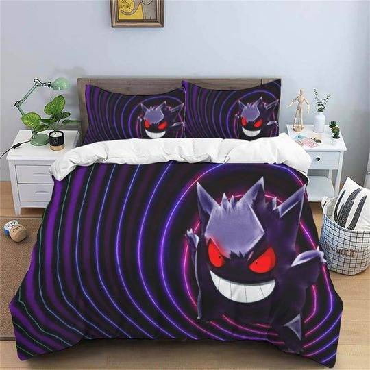 Gengar Bedding Three Piece Quilt Cover ComfortableGift For Your Girlfriend Boyfriend Gift For Love Gift For Friend Best Valentine Present Holiday Gift
