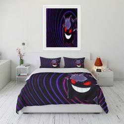 poket mons Gengar Quilt Cover Soft Three-Piece Bedding Set Custom Fashion Printed QuiltGift For Your Girlfriend Boyfriend Gift For Love