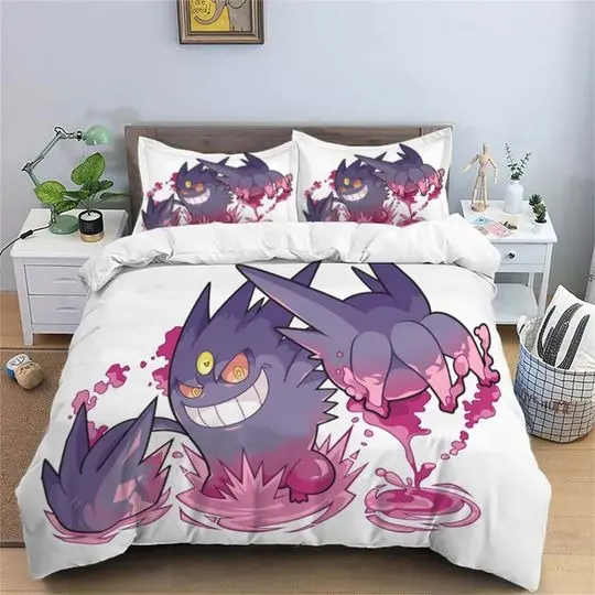 Gengar Bedding Three Piece Quilt Cover Comfortable Sport Customized QuiltGift For Your Girlfriend Boyfriend Gift For Love Gift For Friend Best Valentine Present Holiday Gift