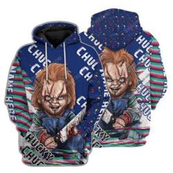 Chucky With Bloody Knife HR Movie Halloween 3D Hoodie
