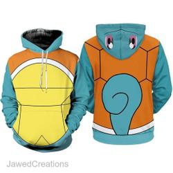 Squirtle Full Over Print 3D Hoodie, Pokeball Squirtle Wartortle Blastoise Cosplay