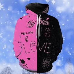 Lil Peep 3D Hoodie, Black Pink Cry Baby Hell Boy Love Lil Peep 3D Hoodie