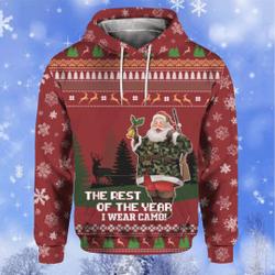 Santa 3D Hoodie, Santa Hunting 3D Hoodie