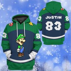 Mario 3D Hoodie, Luigi Custom Apparel Unisex 3D Hoodie