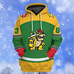 Super Mario 3D Hoodie, Bowser Sports Custom Number 3D Hoodie