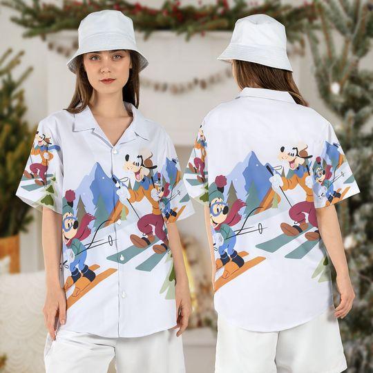 Mickey and Goofy Skiing Hawaiian Shirt Gift For Your Girlfriend Boyfriend Gift For Love Gift For Friend Best Valentine Present Holiday Gift