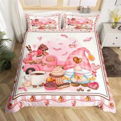 Dessert Handmade Duvet Cover, Cute Christmas Gnome Watercolor Truck Sweet Food Bedding Set Gift For Your Girlfriend Boyfriend Gift For Love