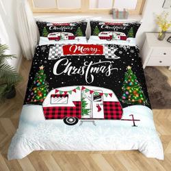 Christmas Trailer/RV Duvet Cover, Xmas Pine Tree Snowflake Nature Camping Bedding Set Gift For Your Girlfriend Boyfriend Gift For Love Gift For Friend Best Valentine Present Holiday Gift
